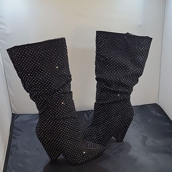 BAMBOO WOMEN'S RETRO RHINESTONE GLITTER BOOT ON CONE TAPERED HEEL - Picture 6 of 16